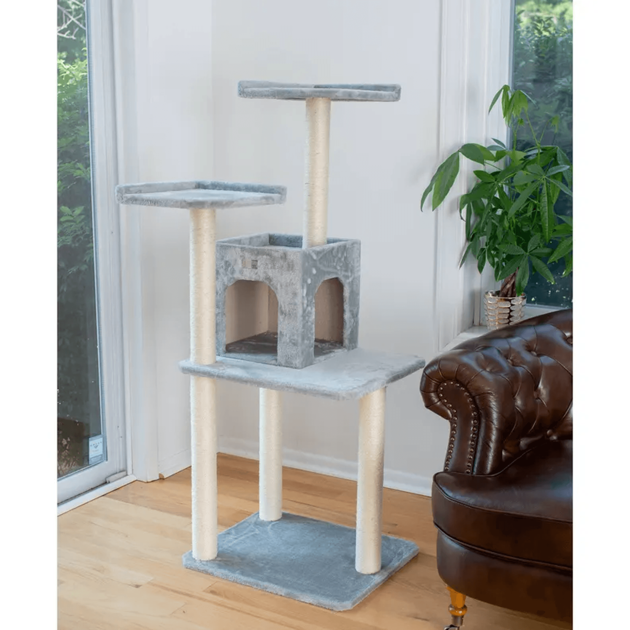 GleePet 57-Inch Grey Multi-Level Cat Tree with Two-Door Condo